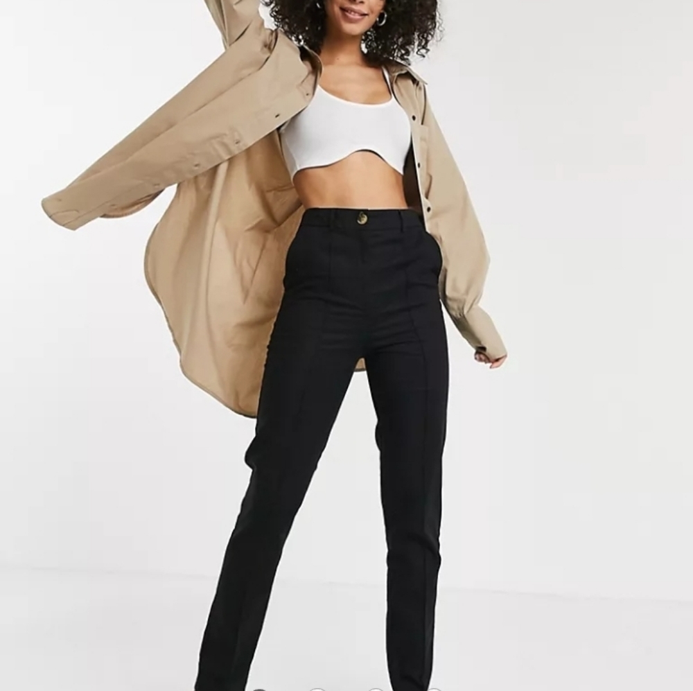 ASOS Tall Linen Cigarette Pants in Black